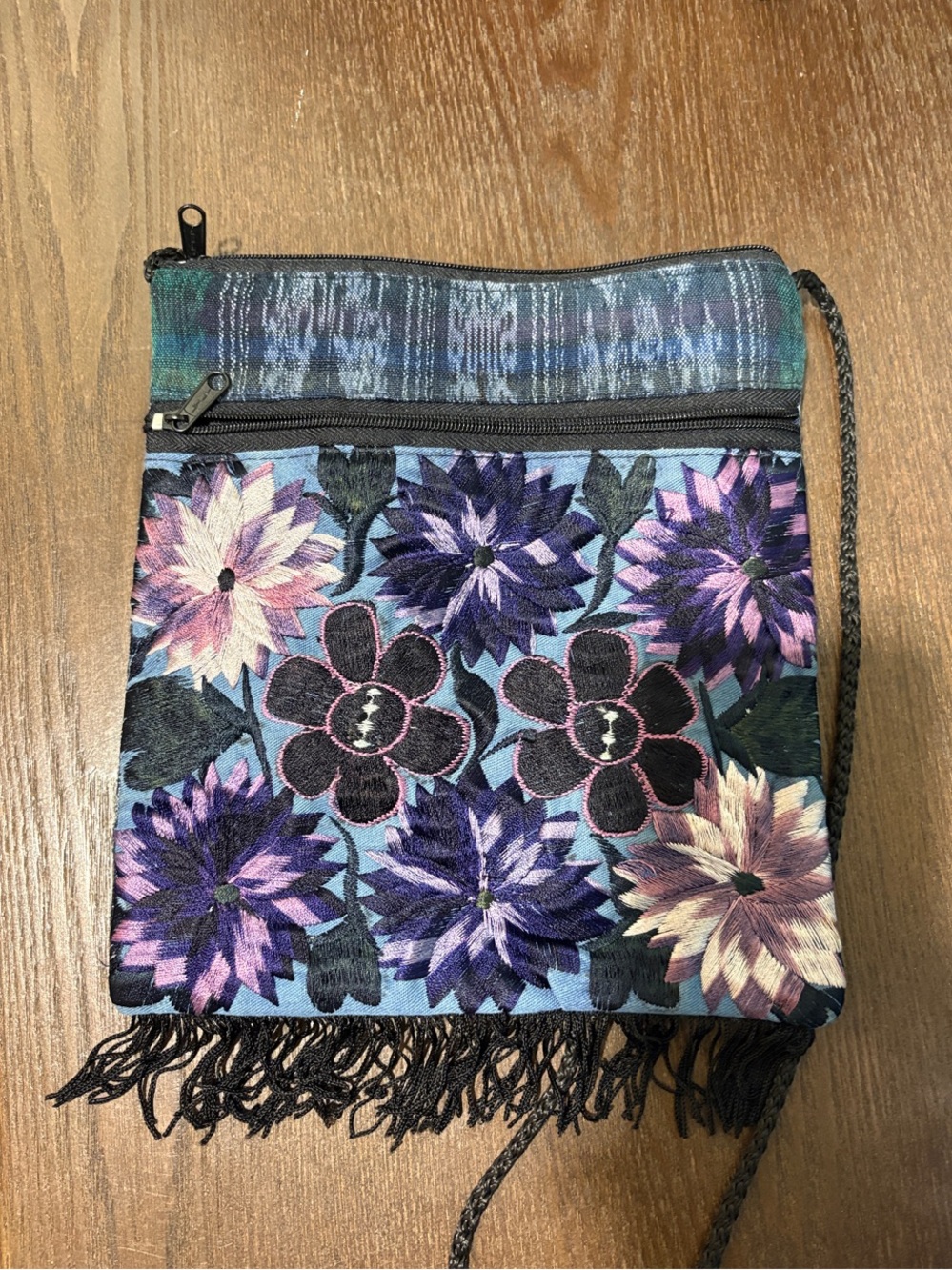 Embroidered Floral Crossbody Bag in Blue and Purple